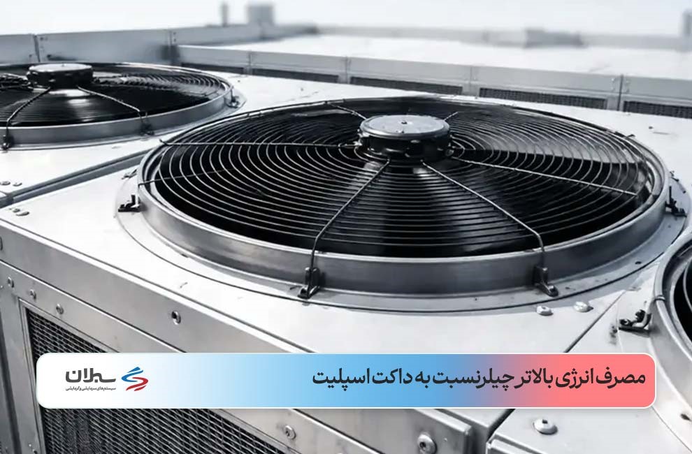 نمای نزدیک از پره‌های چیلر به رنگ نقره‌ای و مشکی
