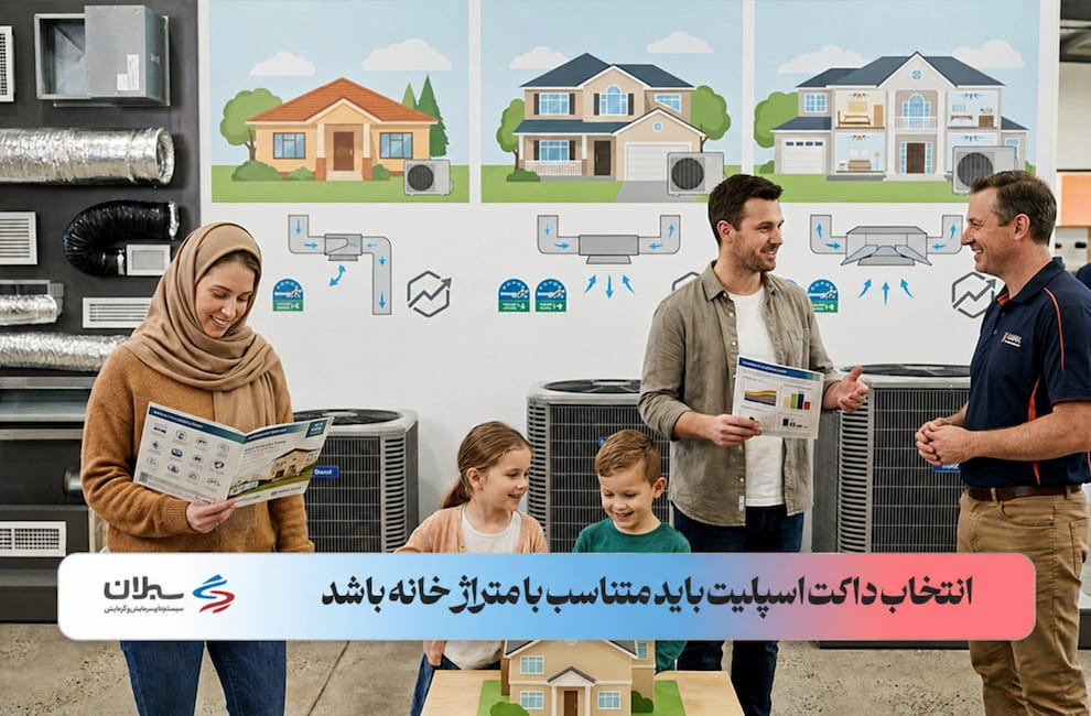 یک خانواده در حال دریافت مشاوره برای خرید داکت اسپلیت مناسب با فضای خانه خود